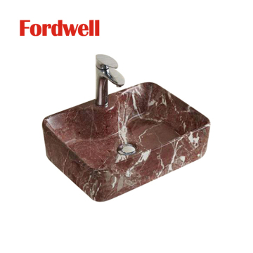 One Hole Rectangular Natural Stone Pattern Decal Ceramic Countertop Colored Marble Sink for Bathroom