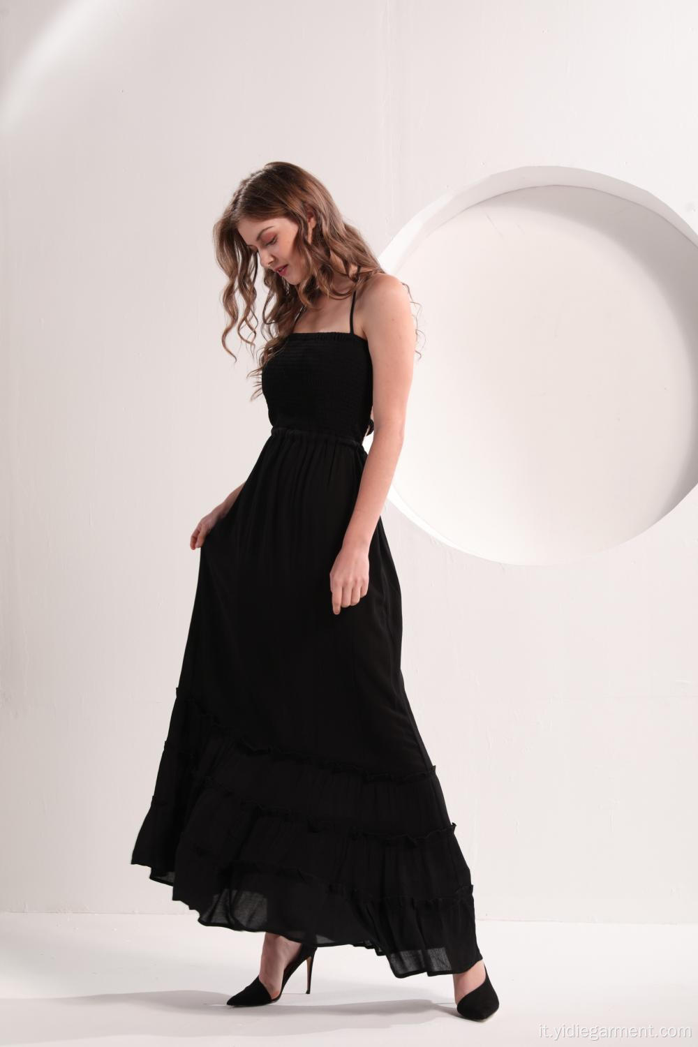 Maxi abito casual da spiaggia nero da donna