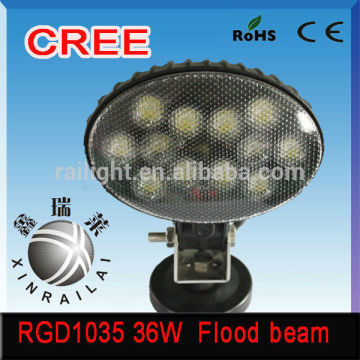 ip68 2500LM 9-32v 36w farm tractor light RGD1035 for suv atv boat excavator dozer bulldozer crane and mining