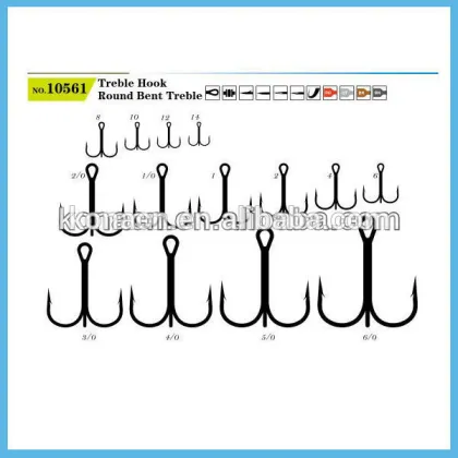 Fishing tackle treble round bent fishing hook
