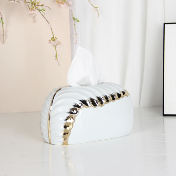 Ceramic Facial Tissue Paper Box - Custom White and Gold Napkin Holder