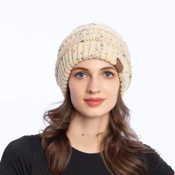 Cable Knit Wool Beanie with Fur Pompom