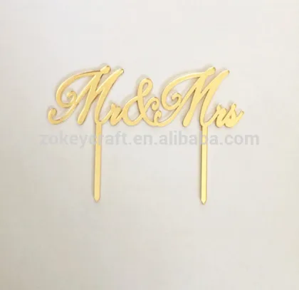 Mr&Mrs acrylic cake topper gold mirror