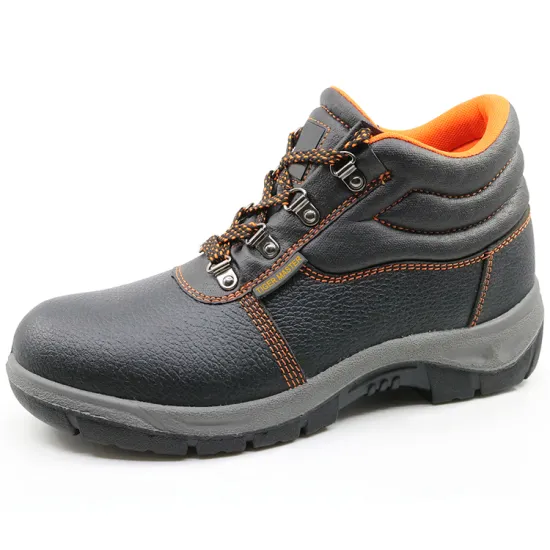 Black leather pu sole cheap work boots shoes