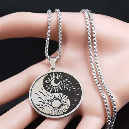 Stainless Steel Yin Yang Tai Chi Necklace - Silver Fashion Jewelry for Men and Women