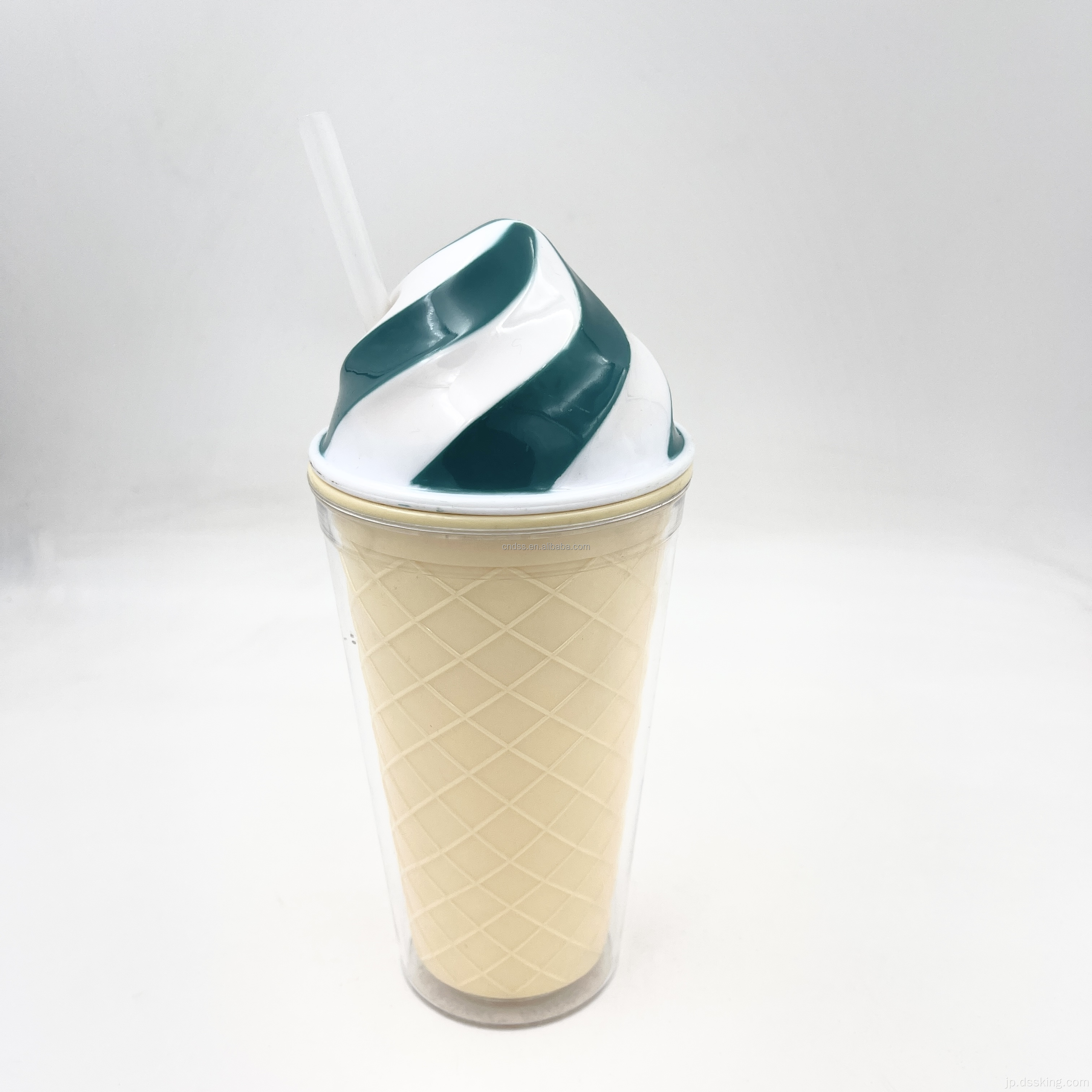 ホットセール製品卸売16オンス再利用可能なダブルウォールカスタムカラードリンクアイスクリームプラスチックカップ付き蓋