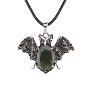 Fancy Jasper 13X18mm Cabs Antique Silver Alloy Antique Silver Alloy Bat Pendant Necklace 45cm Black Cord