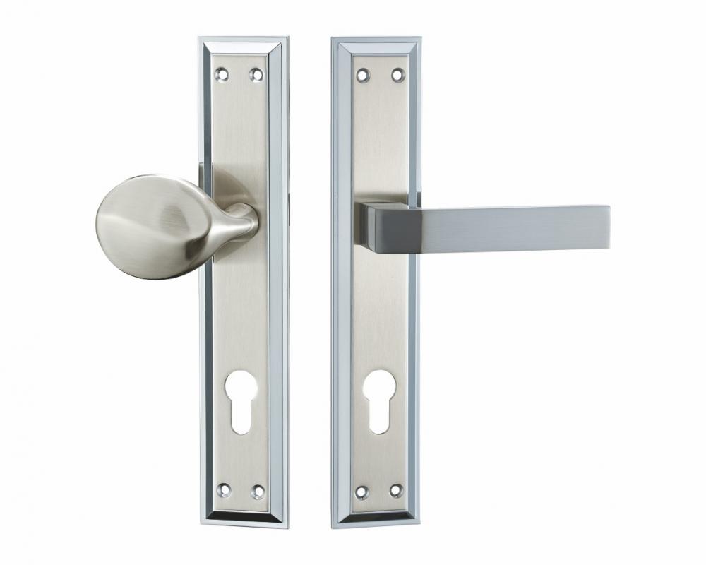 Fine aluminum door handle on plate