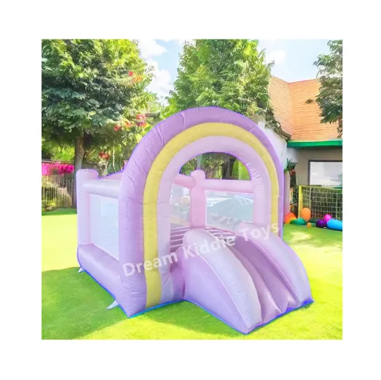 PVC Vinyl Rainbow Inflatable House: Pink Bouncy Castle with Slide for Indoor/Outdoor Use