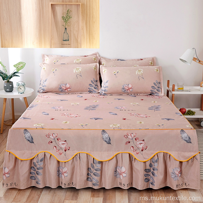 Set Bedskirt Bercetak Microfiber 100% Poliester