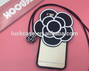 2016 Wholesale Soft Tpu Flower 3D Camellia Plant Hard black bear Phone case Cover With Cute Flower Straps For iPhone 6plus/6s