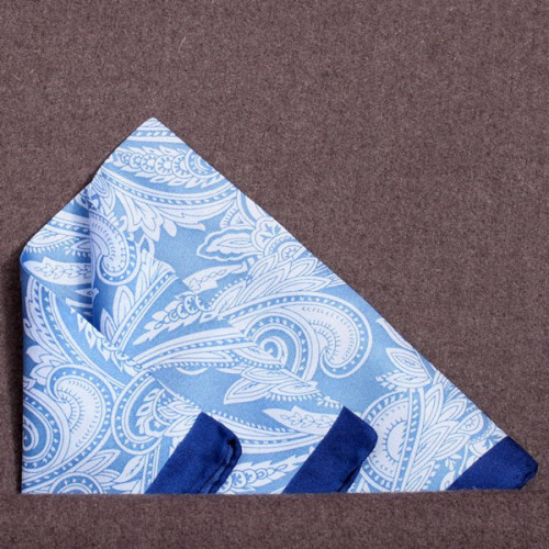 Blue Fashion Paisley Silk Scarf Pocket Square Hand Rolled from Silk Scarf Manufacturer Digital Printed