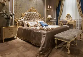 Luxury French Royal wood double bed designs Bedroom Furniture Sets