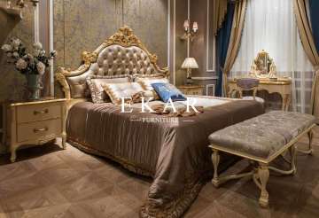 Luxury French Royal wood double bed designs Bedroom Furniture Sets