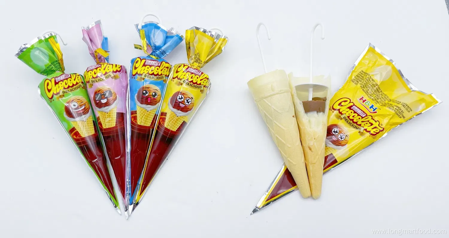 Umbrella-Shaped Chocolate Wafer Cone Candy