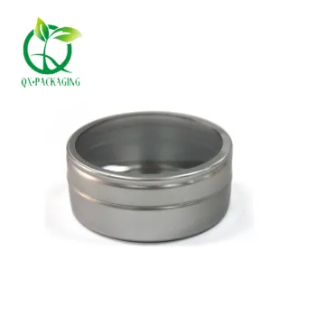 Silver round tin with window for sale