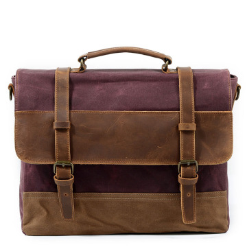 Vintage Leather Canvas Briefcases For Men Work Bag