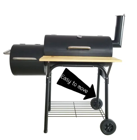 Customizable Trolley Vertical Tabletop Double Oven Drawer Charcoal oven pellet Rotisserie Bbq Barrel Grill With Side Table