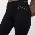 Pocket Pocket Slim Fit calças casuais com zíper da moda feminina