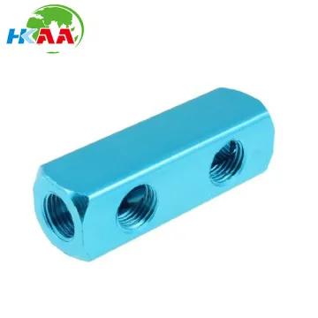 custom blue anodized aluminum thread quick connect air hose manifold