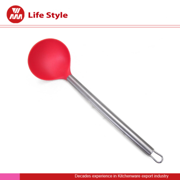 kitchen red food grade nylon soup ladle with stainless steel handle