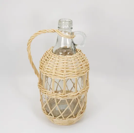 large ratten wrapped clear glass bottles with handle