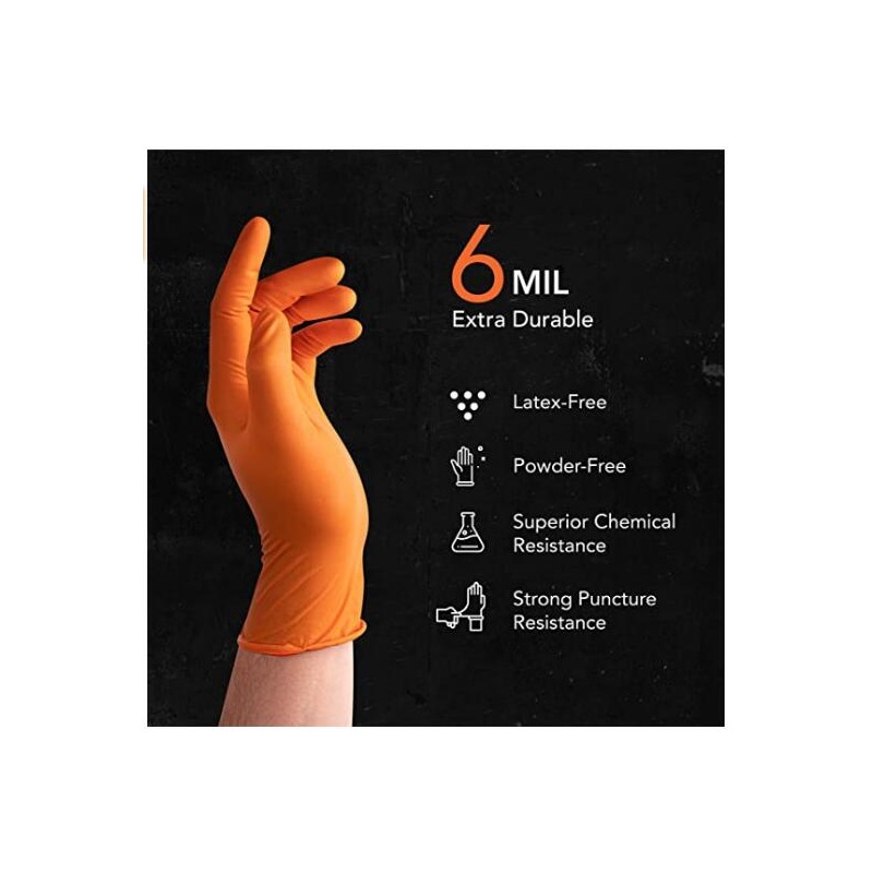 検査を承認したオレンジ色のニトリル試験手袋