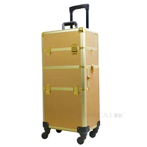 Gold color professional makeup train case