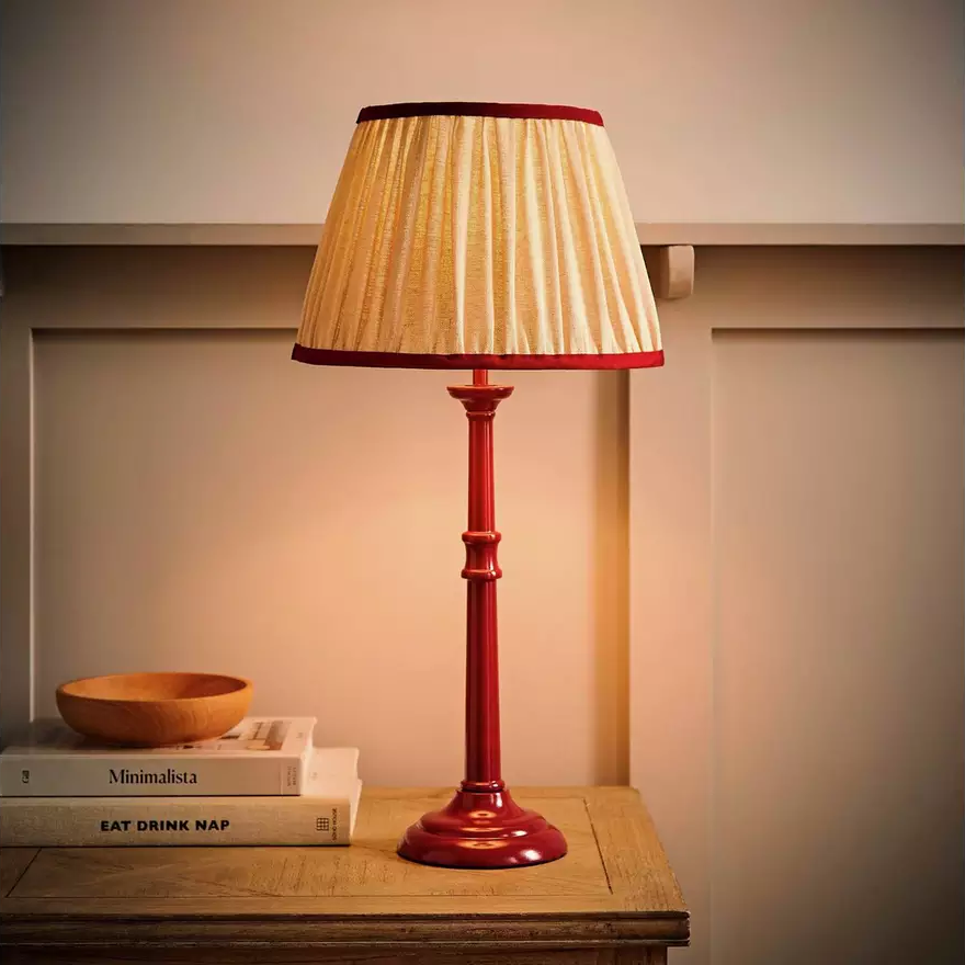 Clara Wood Candlestick Table Lamp With Linen Pleated Shade- Burgundy (4)