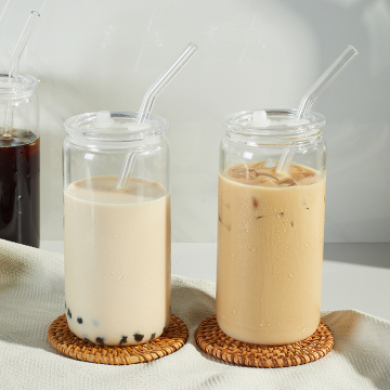 Wholesale Customizable 16oz & 20oz Drinking Glass Tumblers with Plastic Lid and Glass Straw for Coffee & Beer