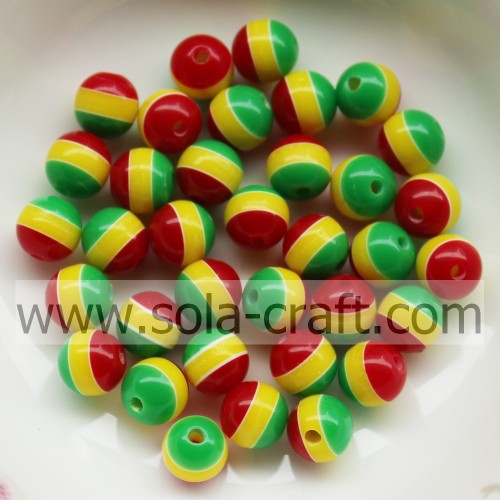 6MM 8MM Red Yellow Green Striped Round Resin Beads