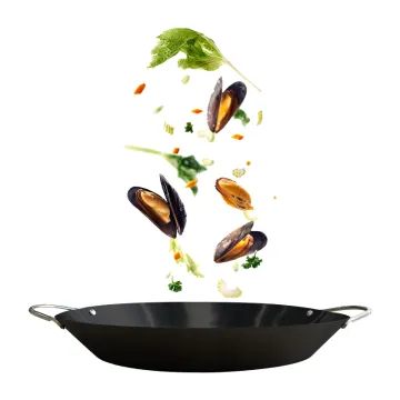 Pre-Seasoned Carbon Steel Non-Stick Skillet Cookware Sets: Paella Pan & Seafood Pot