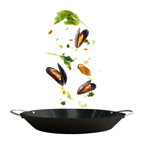 Pre-Seasoned Carbon Steel Non-Stick Skillet Cookware Sets: Paella Pan & Seafood Pot