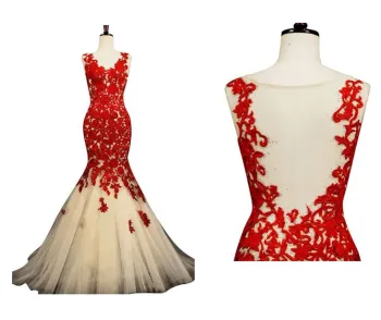 Red Lace Bridal Gown 2015 Mermaid Wedding Dress