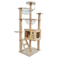 Modern Classic Cat Tree Tower Cave Wooden Indoor Scratcher Multi Tier Climbing Condo Enclosed Sleeping House Durable Large Cats