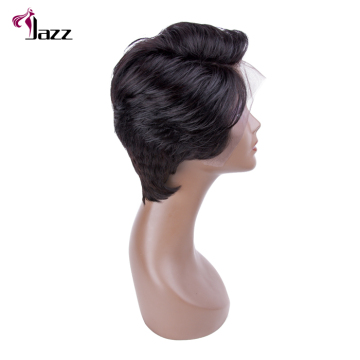 caucasian short cut pixie closure wigs, human hair short pixie wig with closure