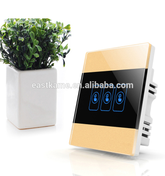 Gold Modern 3 Gang Crystal Glass Panel Touch Universal Smart Home Switch