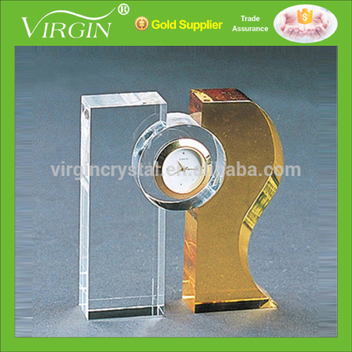 Wholesale K9 clear and orange crystal desk clock for home decoration