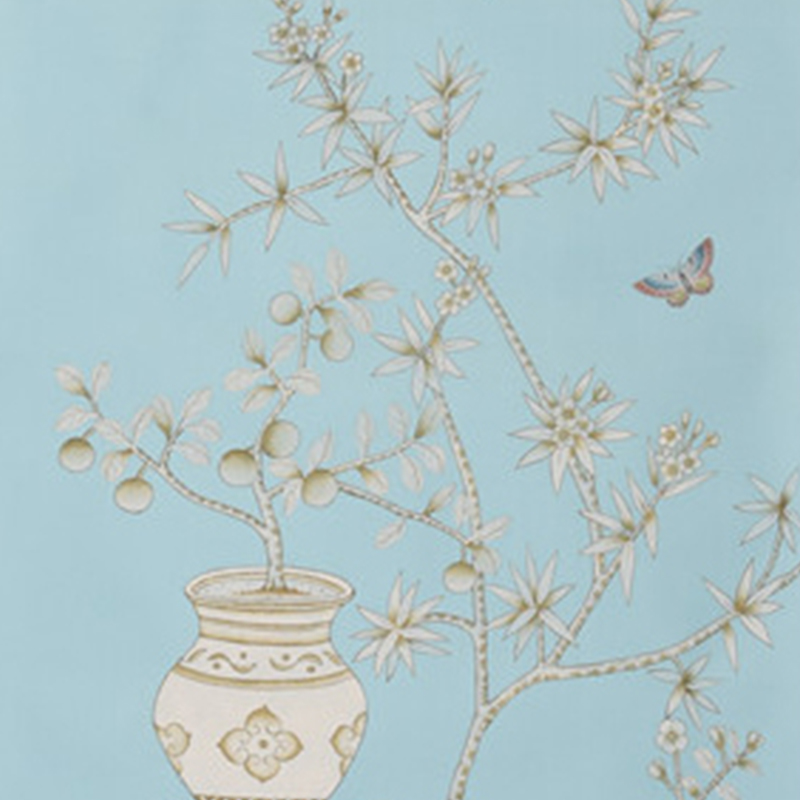 bird Light blue hand-painted wallpaper