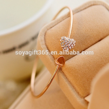 Women Rhinestone Love Heart Gold & Silver Bangle Cuff Bracelet Jewelry