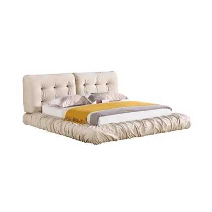 Oversized Cloud Ruched Vintage Rose Fabric Upholstered Bed