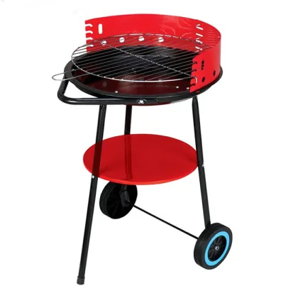 14Inch Outdoor Camp Fold Barbecue Griller Red Portable Carbon BBQ Charcoal Barbeque Round Grill with Adjustable Cooking Height