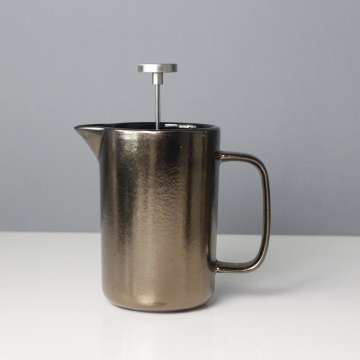 Ceramic French Press Coffee Maker with Porcelain Handle, Triple Filters, 304 Stainless Steel