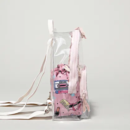 Pink transparent cartoon print backpack