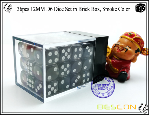 36pcs 12MM D6 Dice Set in Brick Box, Smoke Color-3