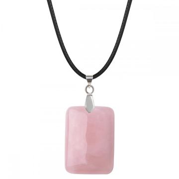 Rose Quartz 25x35mm Rectangle Stone Pendant Necklace for women Men