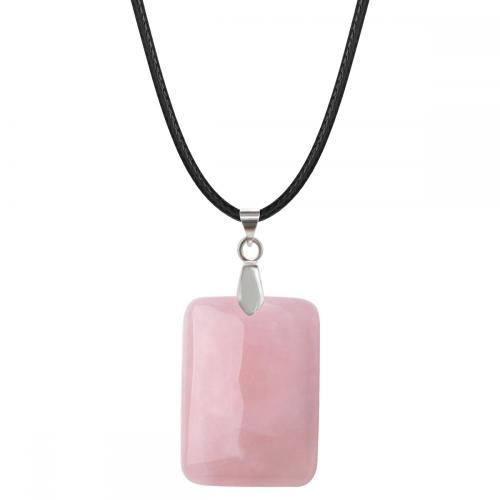 Rose Quartz 25x35mm Rectangle Stone Pendant Necklace for women Men