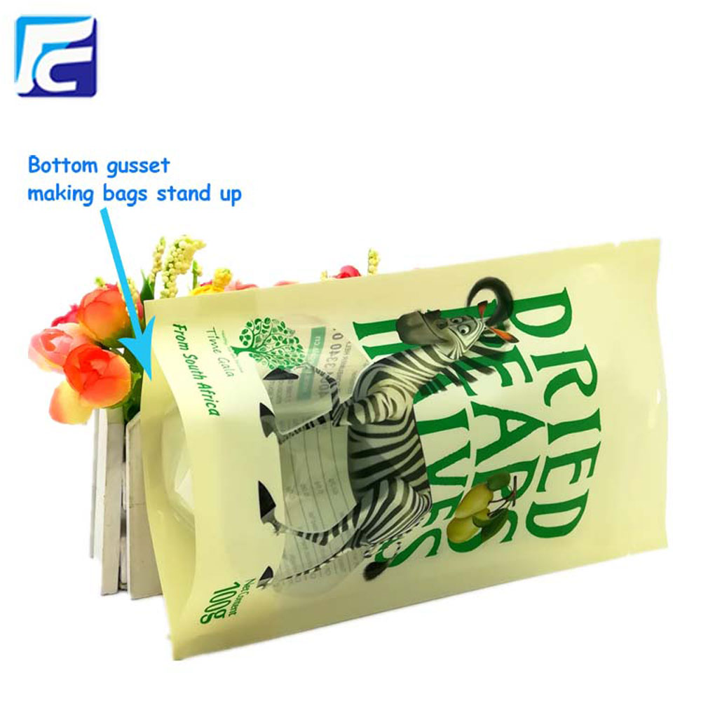 Dried food plastic fruit packaging bag with window