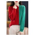 Patchwork pullover loose fleece jumper for ladies