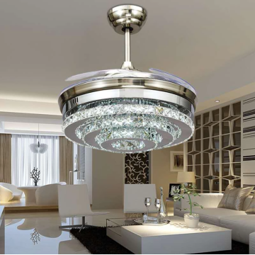 Lustre de ventilateur de plafond rétractable en cristal pour l&#39;été